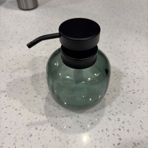 Green Glass Soap Dispenser with Black Pump